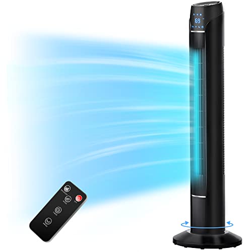 Uthfy Tower Fan for Bedroom, 80°Oscillating fan, Bladeless Fan with 3 Speeds, 3 Modes,15H Timer, 36 Inch Floor Standing Fan with Remote, Quiet Cooling Fan, Electric Fan for Home Room Office, Black