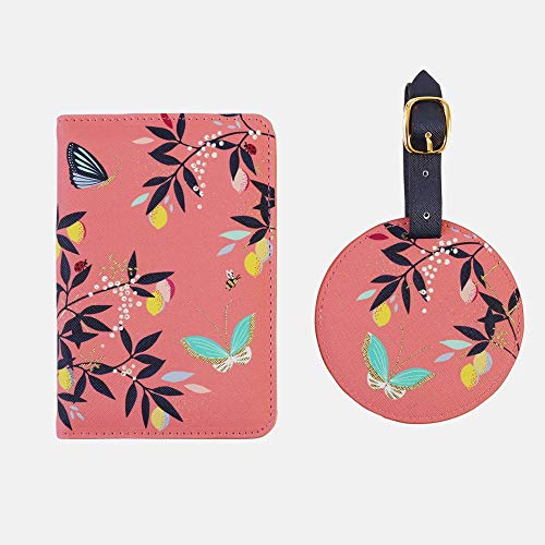 Sara Miller Coral Orchard Butterfly Travel Set Luggage Tag and Passport Holder