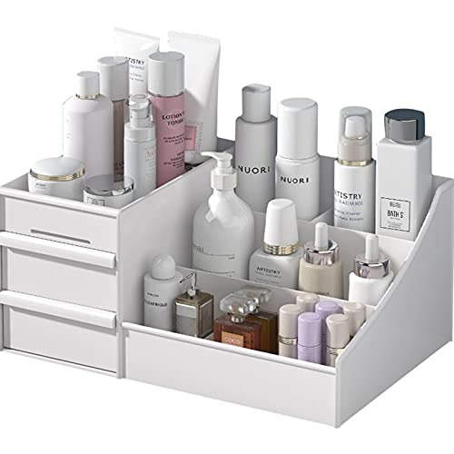skin care organizer,Makeup Desk Organizer With Drawers,Countertop Organizer for Cosmetics,Vanity brush with Holder for Lipstick, Brushes, Eyeshadow, and Jewelry Desktop Finishing Dresser (White)