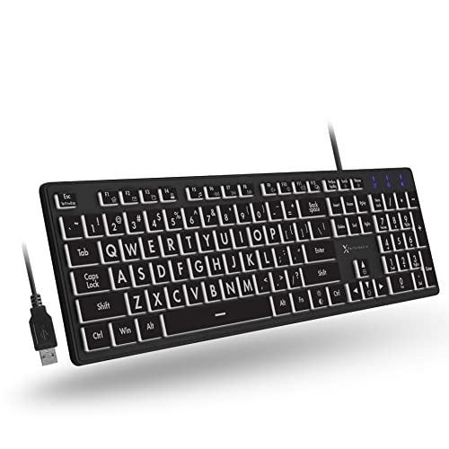 X9 Performance Backlit Large Print Keyboard – Easy to See and Type – Light Up Keyboard for Elderly or Visually Impaired – USB Wired Lighted Keyboard, 7 Colors, Oversize Letters – Easy View Keyboard
