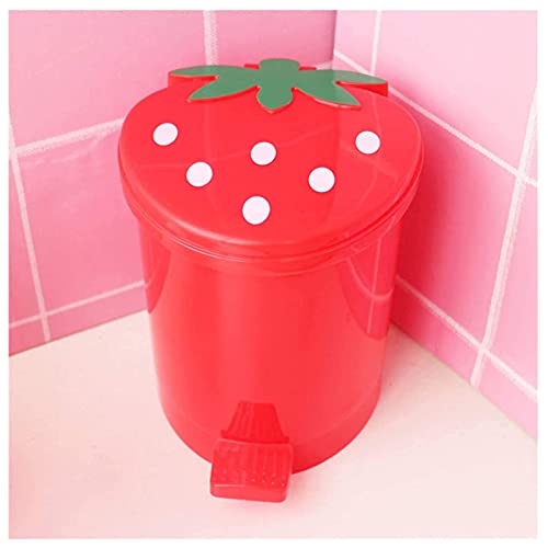 BxuxJar Strawberry Trash Can, Kawaii Mini Trash Can with Lid Plastic Cute Room Decor Bathroom Trash Cans, Kawaii Room Decor Strawberry Garbage Can with Lid for Home, Car, Bathroom