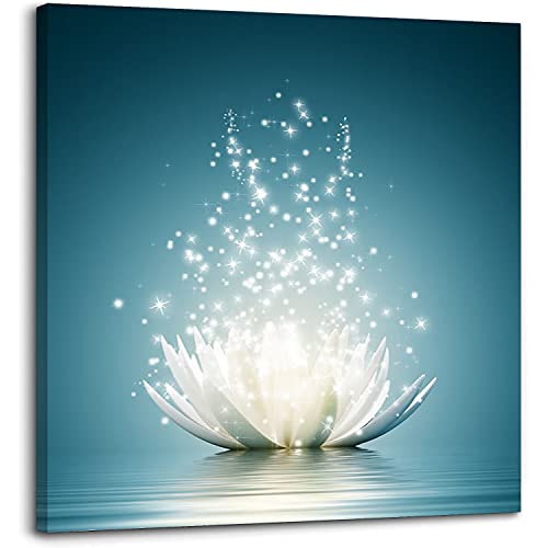MISOLAXI Blue Lotus Flower Wall Art Zen Decor Spiritual Meditation Yoga Magic Pictures for Bedroom Bathroom Home Decoration Canvas Stretched and Framed Ready to Hang 12×12 Inch