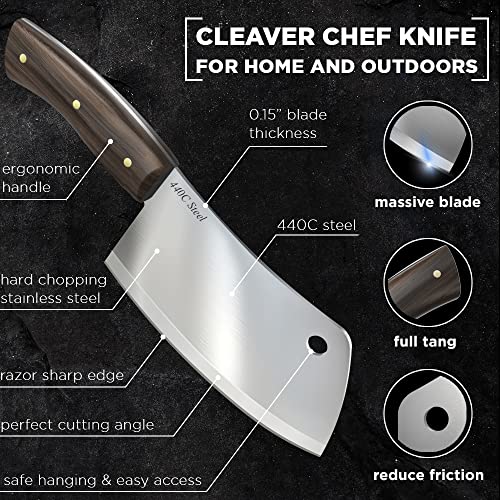 Butcher Knife with Wood Handle – Heavy Duty Cleaver Knife – Big Fixed Blade Knife for Cutting Meat Bone Fish Vegetable Fruit – Indoor Outdoor Cooking Utensil – Best Meat Knife for Men Women FBCB 01 | The Storepaperoomates Retail Market - Fast Affordable Shopping