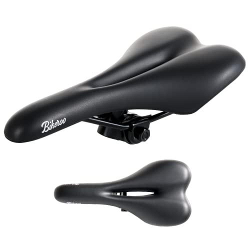 Bikeroo Road Bike Saddle – Comfortable Memory Foam Padded Road Bike Seat for Men and Women – Narrow Bicycle Seat for Touring, Schwinn, Stationary, Exercise, Spin, or Peloton Cycling