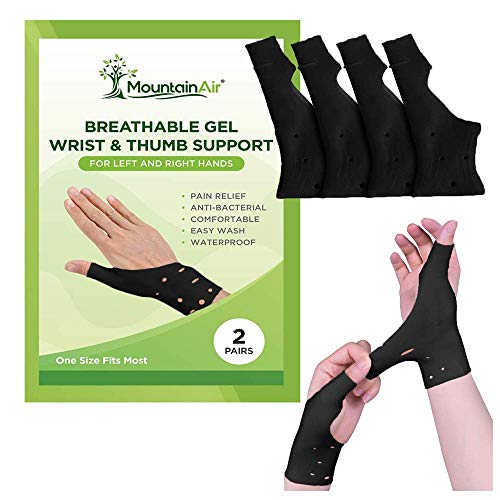 Gel Wrist and Thumb Brace – 4 Pieces – Unisex Wrist Splints to Fit Left or Right Hand – Wrist Support for Arthritis, Rheumatism, Carpal Tunnel Pain Relief – Flexible Silicone Thumb Brace (Black)