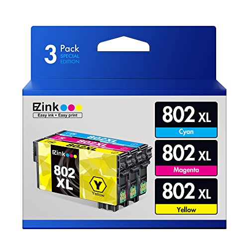 E-Z Ink (TM) Remanufactured Ink Cartridge Replacement for Epson 802XL 802 T802XL T802 to use with Workforce Pro WF-4740 WF-4730 WF-4720 WF-4734 EC-4020 EC-4030 (1 Cyan, 1 Magenta, 1 Yellow)