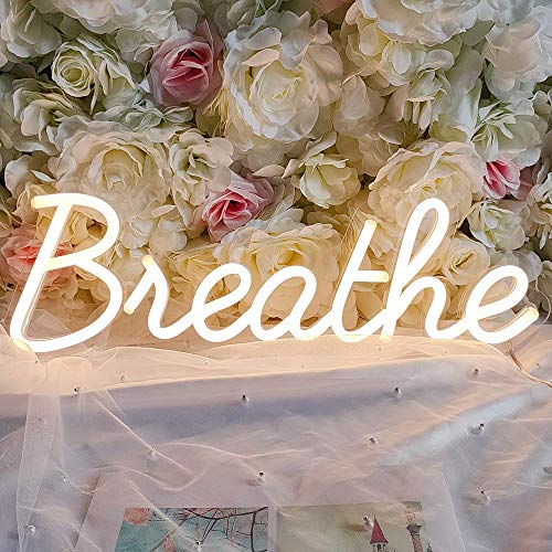 Breathe Neon Sign for Wall Art, USB Powered, Hanging Neon Sign for Yoga Studio Wall, Home, Bedroom, Reading Room Decoration by DIVATLA, Size 17×6 inches, Warm White