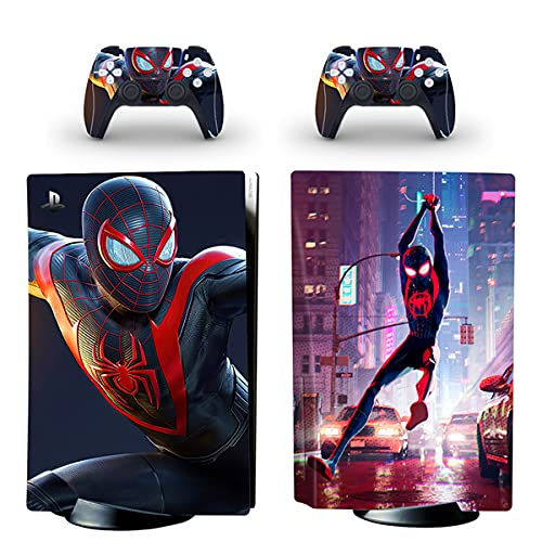 PS5 Skin Sticker for Console and 2 Controllers Full Wrap Vinyl Decal Protective Cover Faceplate for Spider-Man Compatible with PS5 Disk Edition, Black red