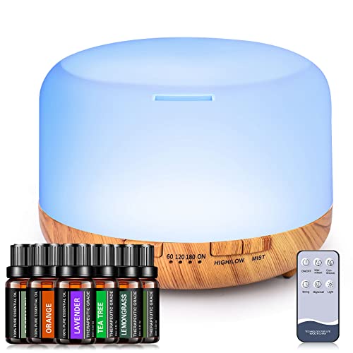 YIKUBEE Oil Diffuser with 6x10mL Essential Oils, 500ml Essential Oil Diffusers, Aromatherapy Diffuser, Diffusers for Essential Oils Large Room