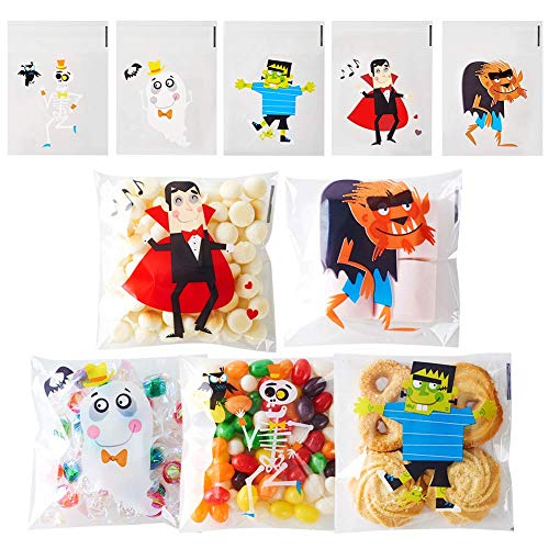 LOMIMOS Halloween Treat Bags,Self-Adhesive Cellophane Plastic Candy Bags for Party Gift Supplies,200PCS