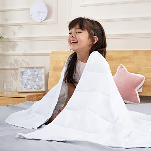 yescool Kids Weighted Blanket (7 lbs, 41″ x 60″, White) Cooling Heavy Blanket for Sleeping Perfect for 60-80 lbs, Throw Size Breathable Blanket with Premium Glass Bead, Machine Washable