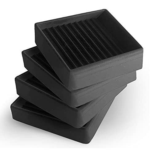 CasterMaster 2×2 Black Square Rubber Furniture Caster Cups with Anti-Sliding Floor Grip (Set of 4)