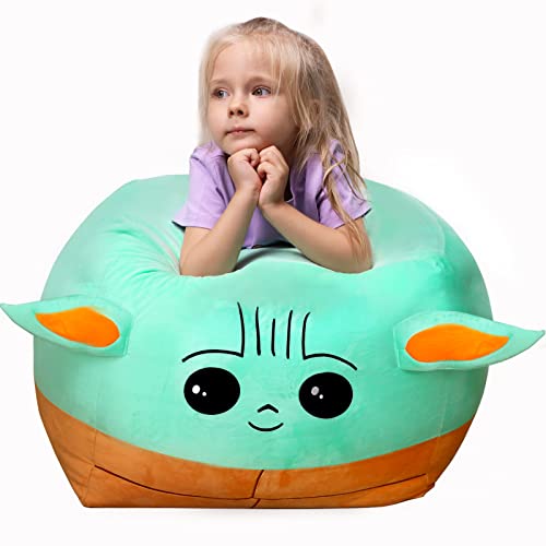 Stuffed Animal Toys Storage Kids Bean Bag Chairs Cover Large Size 24 x 24 Inch Stuffable Zipper Bean Bag for Organizing Kids Plush Toys Blankets Towels Clothes Home Supplies(No Beans)