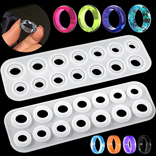 Resin Ring Molds Silicone, Silicone Molds for Epoxy Resin, Resin Molds 14 Sizes with Round and Rhombic Faces for Making Rings, Earrings, Pendants, Crafts for Christmas Gifts