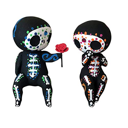 Jocund A Set of Lovely Sugar Skull Couple Figurine Statues,Hand Crafts Resin Ornaments,Collectible Figurines Statues for Home Office Garden Cake Topper Decorations,Wedding Halloween Decorations