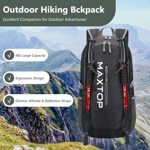 MAXTOP Hiking Backpack 40/50L Lightweight Packable for Traveling Camping Water Resistant Foldable Outdoor Travel Daypack(Black, 40L) | The Storepaperoomates Retail Market - Fast Affordable Shopping