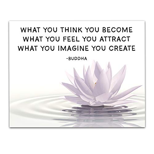 What you think you become Buddha Quote – Spiritual and Boho Wall Decor – Namaste Zen and Meditation Aesthetic Room – Lotus Flower Unframed 11×14 Wall Art Print for Living Room or Yoga Studio