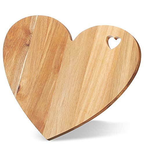 Heart Shaped Cutting Board, 12 x 10 x 0.6 Inch Acacia Wood Bread Board Cheese Serving Platter Serving Charcuterie Board for Meat Cheese and Vegetables Valentine’s Day Xmas Gifts (Heart Hole Style)