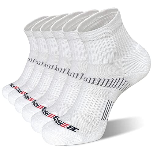 BERING Men’s Essential Athletic Cushion Quarter Socks, Shoe 9-12/Sock 10-13, White, 6 Pairs