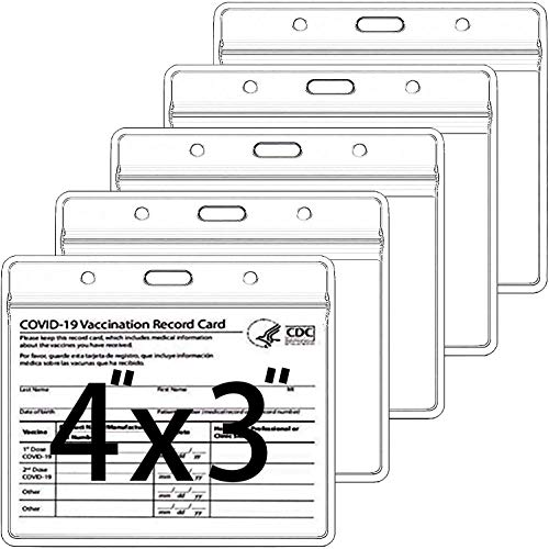 5 Pack-CDC Vaccine Card Protector 4 X 3 Inches Immunization Record Vaccination Cards Holder Clear Vinyl Plastic Sleeve 3 X 4 with Waterproof Type Resealable Zip (Card Holder Only)