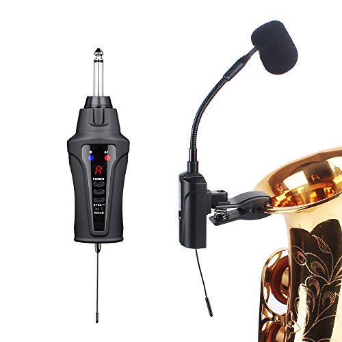 MAMKOES ST-5 Sax Microphone Wireless Instrument UHF Mic Receiver & Transmitter System for Saxophone French Horn Trumpet Trumbone