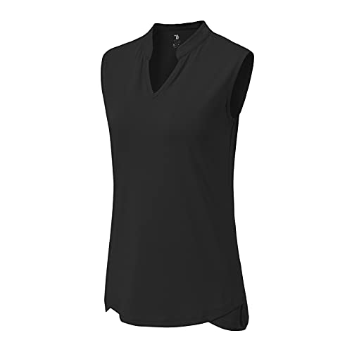 BASUDAM Women’s Golf Polo Shirts V-Neck Sleeveless Collarless Tennis Athletic Shirts Quick Dry Black XS