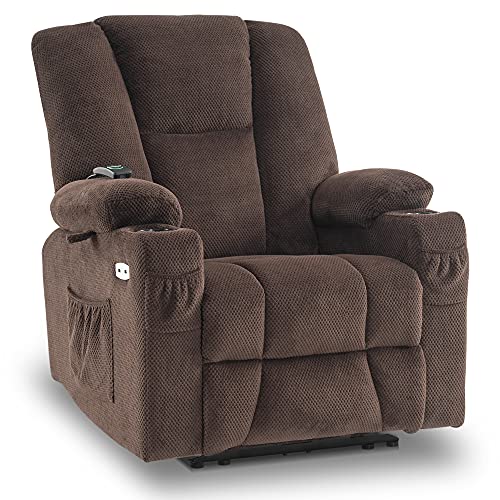MCombo Fabric Electric Power Recliner Chair with Heat and Massage, Cup Holders, USB Ports, Extended Footrest, Cloth Powered Reclining for Living Room 8015