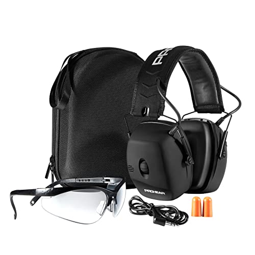 PROHEAR 056 30dB Highest NRR Electronic Shooting Ear Protection Muffs, Sound Amplification 4 Times Noise Reduction Hearing Protector Earmuffs with Safety Eyewear Case kit for Gun Range Hunting