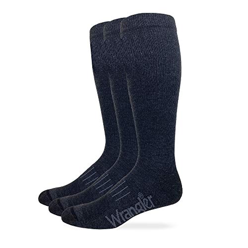 Wrangler Mens Ultra Dri Seamless Toe Western Boot Socks 3 Pair Pack (Charcoal, l)