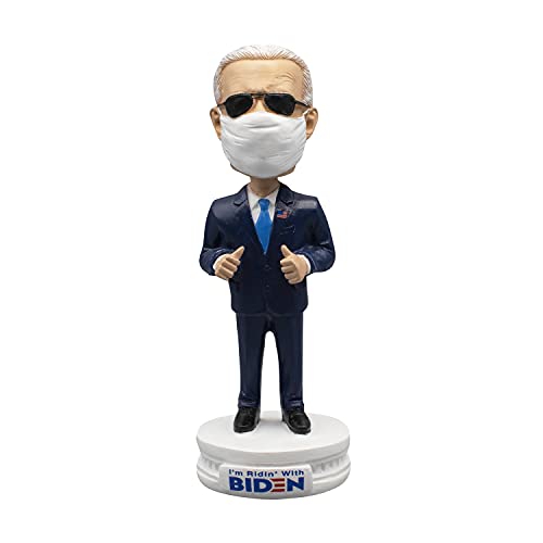 Political Satire Biden Bobblehead – Joe Biden Merchandise 2020 with Face Cover & Aviators – Funny Custom Bobblehead Joe Biden Gifts for Liberals, Democrats – Handmade Biden Decorations – 7.5″ Tall