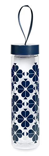 Kate Spade New York 16 Ounce Plastic Water Bottle with Lid, BPA-Free Travel Tumbler with Wristlet Strap, Navy Spade Flower