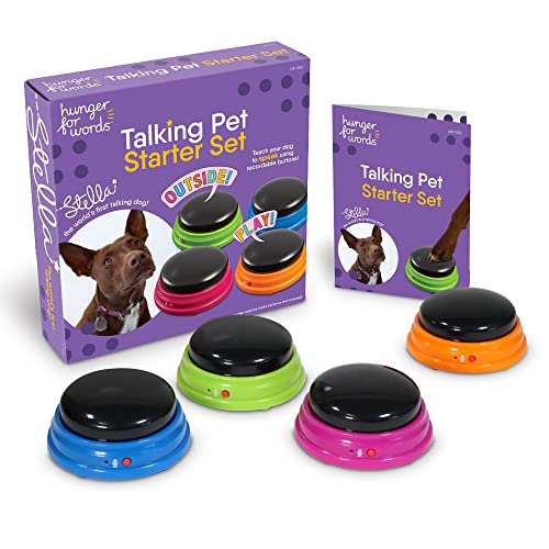 Hunger for Words Talking Pet Starter Set – 4 Piece Set Recordable Buttons for Dogs, Talking Dog Buttons, Teach Your Dog to Talk, Talking Pet, Dog Training Games, Dog Buttons for Communication