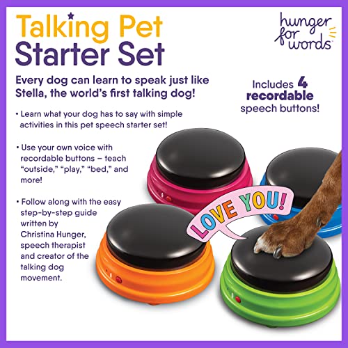 Hunger for Words Talking Pet Starter Set – 4 Piece Set Recordable Buttons for Dogs, Talking Dog Buttons, Teach Your Dog to Talk, Talking Pet, Dog Training Games, Dog Buttons for Communication | The Storepaperoomates Retail Market - Fast Affordable Shopping