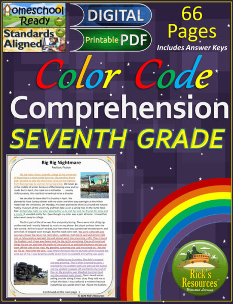 Close Reading Comprehension Color-Coding Text Evidence 7th Grade Print and Digital Versions