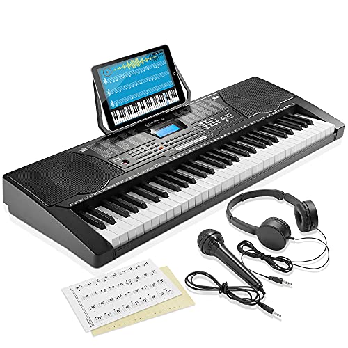 Ashthorpe 61-Key Digital Electronic Keyboard Piano with Full-Size Keys for Beginners, Includes Headphones, Mic and Keynote Stickers