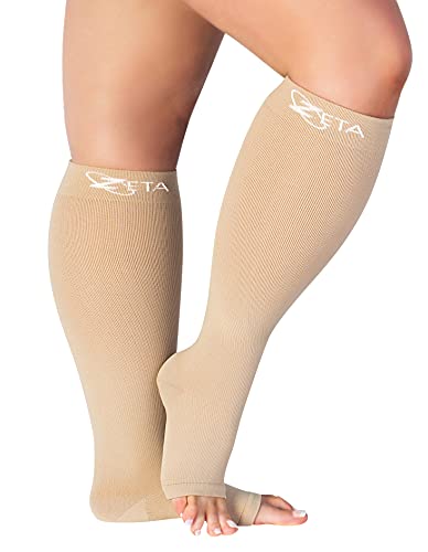 Zeta Plus Size Leg Sleeve Open Toe Support Socks – The Wide Calf Open Toe Compression Socks Women Love for Its Amazing Fit, Cotton-Rich Comfort, Graduated Compression & Soothing Relief, 1 Pair, Size 2XL, Nude