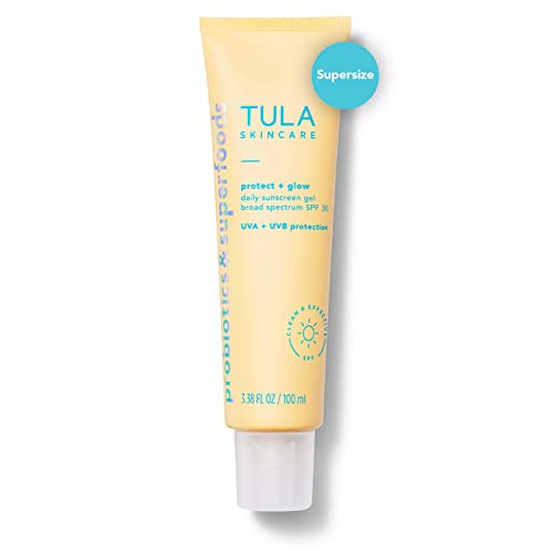 TULA Skin Care Supersize Protect + Glow Daily Sunscreen Gel Broad Spectrum SPF 30 | Skincare-First, Non-Greasy, Non-Comedogenic & Reef-Safe with Pollution & Blue Light Protection | 3.38 fl. oz.