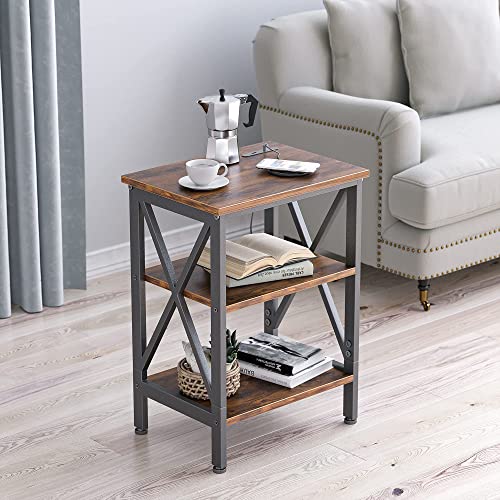 CubiCubi Oxford Side Table, Dual USB Charging Ports End Table, Nightstand Steel Frame, Home Decorative for Living Room Bedroom, Wooden Shelves and Rustic Style, Deep Rustic Brown | The Storepaperoomates Retail Market - Fast Affordable Shopping