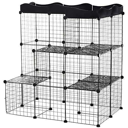 PawHut Pet Playpen Small Animal Cage Portable Metal Wire Yard Fence with Door, Ramp, Platform for Kitten, Ferret