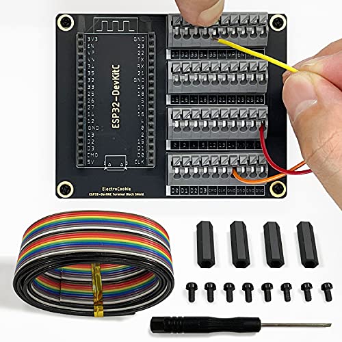 ELECTROCOOKIE ESP32 Terminal Block Shield Kit, Compatible for ESP32-DevKitC, Push-in Simple Spring Connector Expansion PCB Module