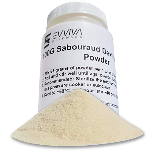 Sabouraud Dextrose Agar Powder 100grams – Evviva Sciences – Make Up to 75 Agar Petri Dishes – Premium Performance – Excellent for Mold & Fungus – Great for Mushrooms & Science Projects