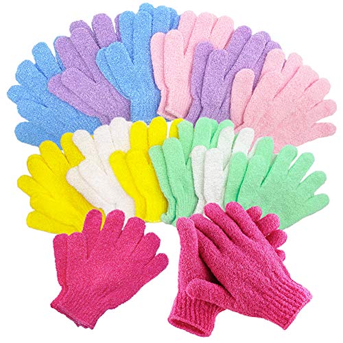 14 Pairs Exfoliating Gloves(7 Colors),Deep Cleansing Bath Gloves for Men and Women,Shower Scrub Gloves for Spa,Massage and Body Scrubs