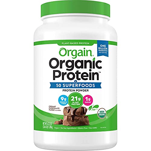 Orgian Organic Protein and Superfoods Plant Based Powder, Creamy Chocolate Fudge, 2.64 lb