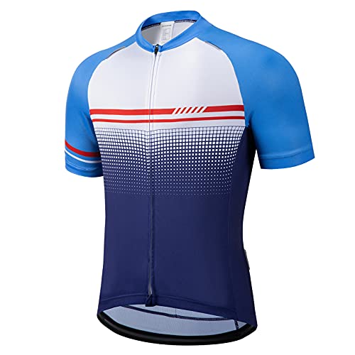 qualidyne Men’s Cycling Jersey Short Sleeve Bike Biking Shirts Full Zipper Bicycle Tops with Pockets