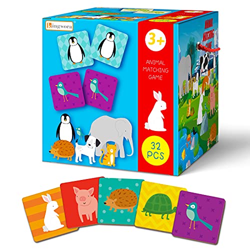 Memory Game – 16 Pairs Animal Memory Games for Kids 3 and Up, Memory Matching Game for Toddlers Education, Non Toxic Memory Card Games of Gift for Kids Preschool 2 Year Old