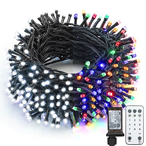 Brizled Christmas Lights Outdoor, 180.4ft 500 LED Color Changing Christmas String Lights with Remote, 11 Modes Christmas Tree Lights Cool White & Multicolor Green Wire Xmas Lights for Xmas Party Home