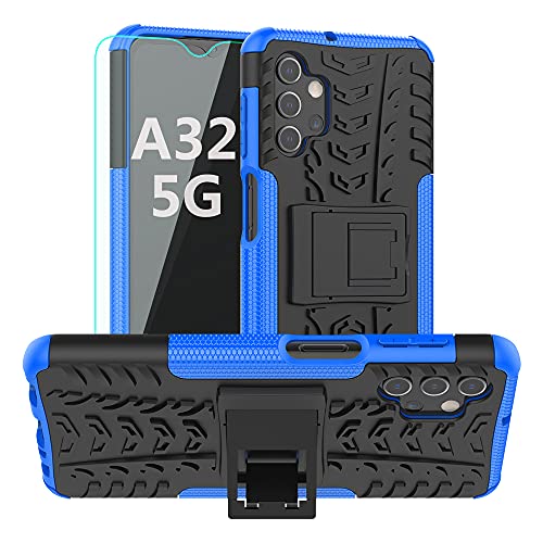 Galaxy A32 5G Case,Samsung A32 5G Case,with HD Screen Protector,SKTGSLAMY [Shockproof] Tough Rugged Dual Layer Protective Case Hybrid Kickstand Cover for Samsung Galaxy A32 5G (Blue)