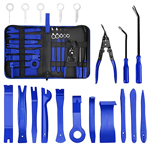 Aodigesa 19 Pcs Trim Removal Tool, Auto Clip Pliers Fastener Terminal Remover Set, Plastic Pry Tool Kit for Car Panel/Dash/Door/Audio/Radio/Stereo with Storage Bag (Blue)