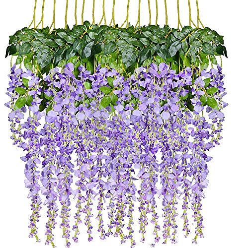 DearHouse 6 Pieces 3.6 Feet Artificial Wisteria Garland, Artificial Flowers Garland Silk Wisteria Vine Hanging Flower for Wedding Home Party Garden Outdoor