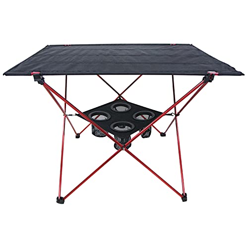 Sutekus Portable Camping Table with Cup Holders Lightweight Folding Camp Side Table for Camping, Picnic, Backpacks, Beach, Tailgating, Boat, Large (Red) | The Storepaperoomates Retail Market - Fast Affordable Shopping
